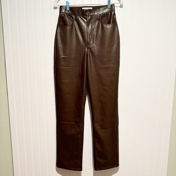 Abercrombie Fitch Curve Love 90s Straight Vegan Leather Dark Brown Size 26 - Picture 2 of 6